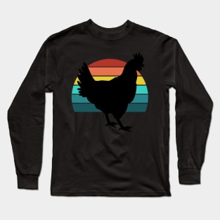 Chicken Sunset Vintage Retro Farm Aesthetic Vibes Animal Social Distancing FaceMask Long Sleeve T-Shirt